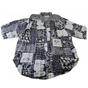 VTG USA Black and White Women's Button-Up Blouse Shoulder Pads Size 22